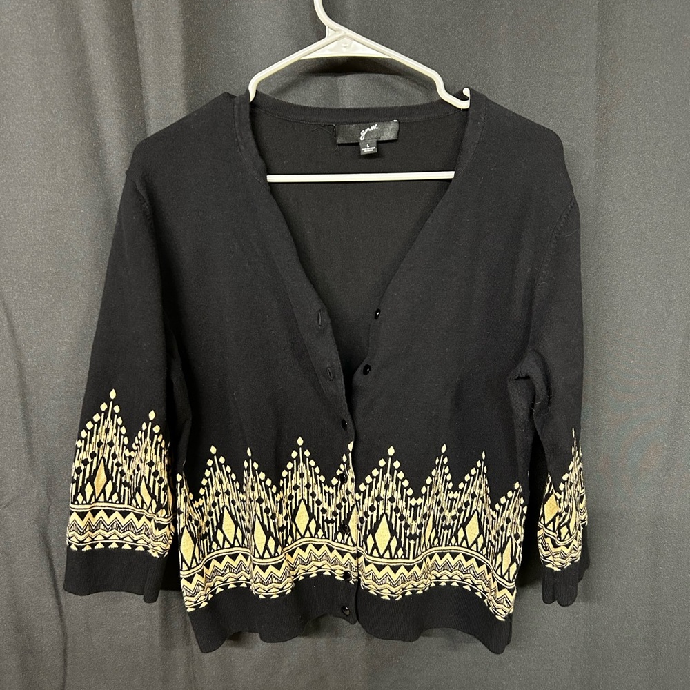 GNW Black Cardigan with Gold Geometric Design